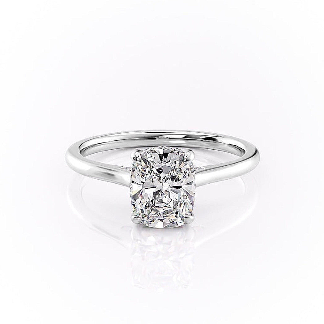 2.0 CT Elongated Cushion Cut Solitaire Hidden Halo Setting Moissanite Engagement Ring - crownmoissanite