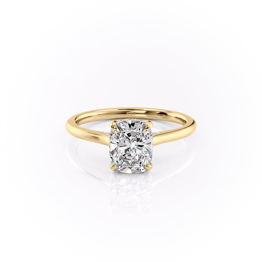 2.0 CT Elongated Cushion Cut Solitaire Hidden Halo Setting Moissanite Engagement Ring - crownmoissanite