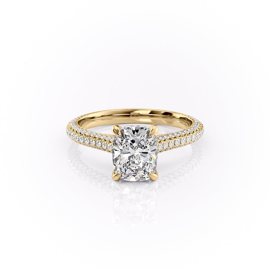 2.0 CT Elongated Cushion Cut Hidden Halo Triple Pave Moissanite Engagement Ring - crownmoissanite
