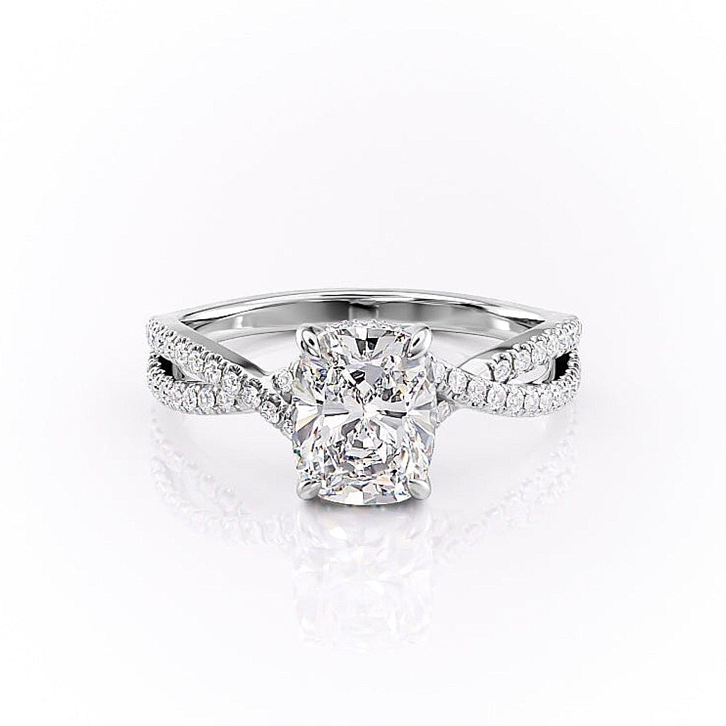2.0 CT Elongated Cushion Cut Solitaire Split Shank Style Moissanite Engagement Ring - crownmoissanite