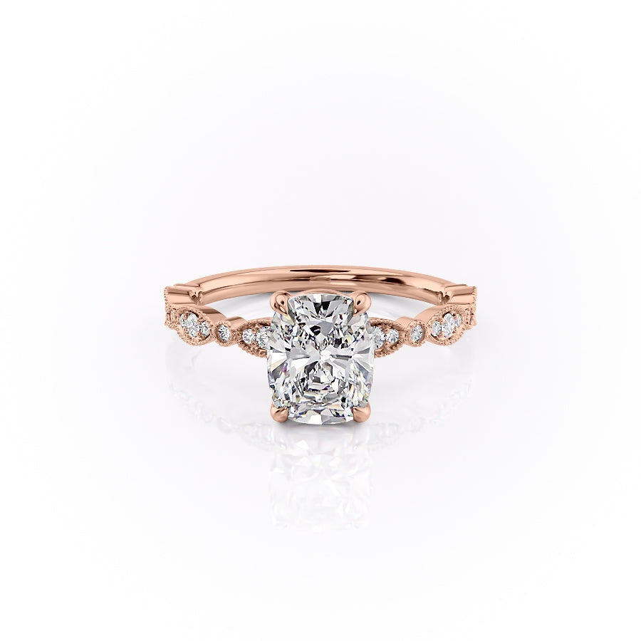 2.0 CT Cushion Cut Solitaire Milgrain Pave Setting Moissanite Engagement Ring - crownmoissanite