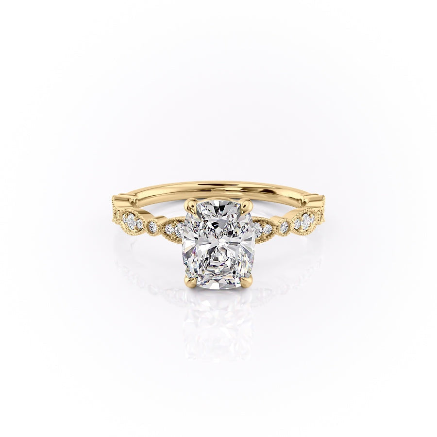 2.0 CT Cushion Cut Solitaire Milgrain Pave Setting Moissanite Engagement Ring - crownmoissanite