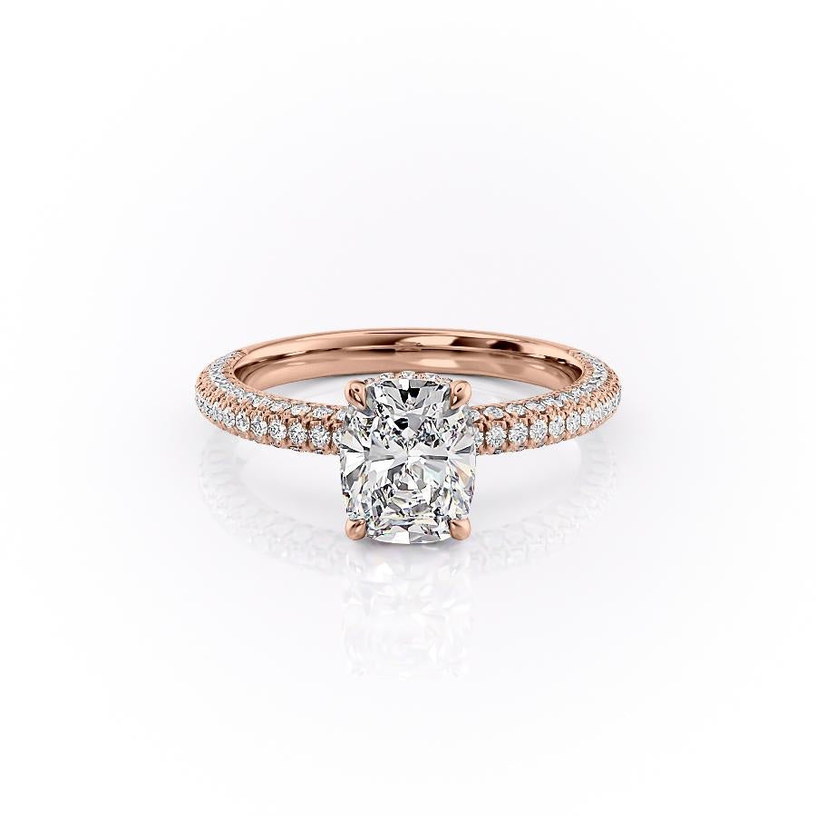 2.0 CT Elongated Cushion Cut Hidden Halo Triple Pave Moissanite Engagement Ring - crownmoissanite