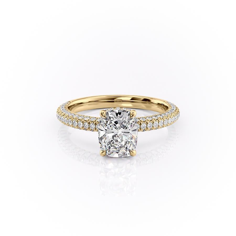 2.0 CT Elongated Cushion Cut Hidden Halo Triple Pave Moissanite Engagement Ring - crownmoissanite