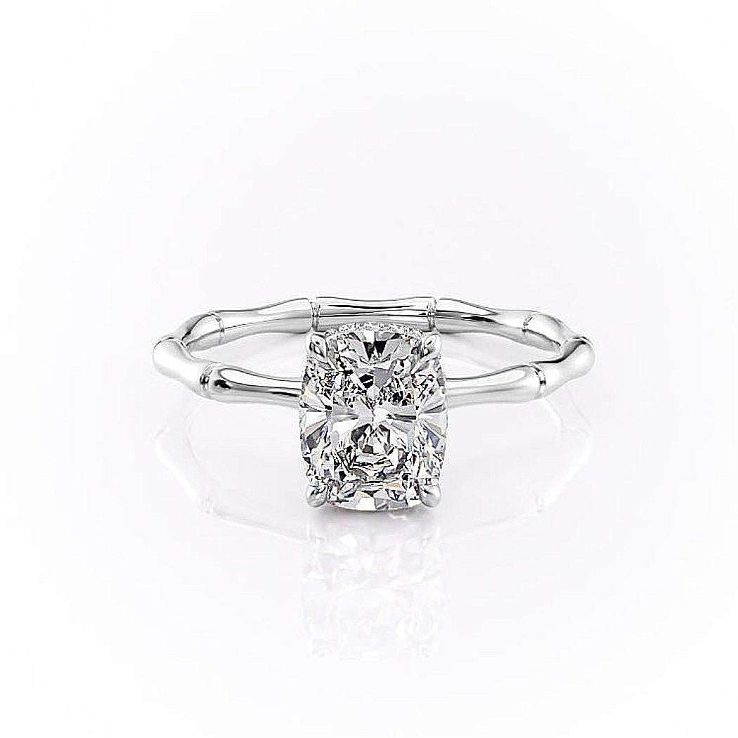 2.0 CT Cushion Cut Solitaire Hidden Halo Setting Moissanite Engagement Ring - crownmoissanite