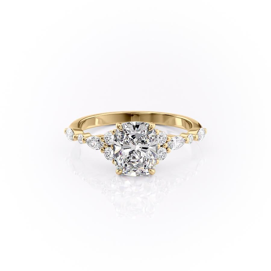 2.0 CT Elongated Cushion Cut Cluster Moissanite Engagement Ring - crownmoissanite