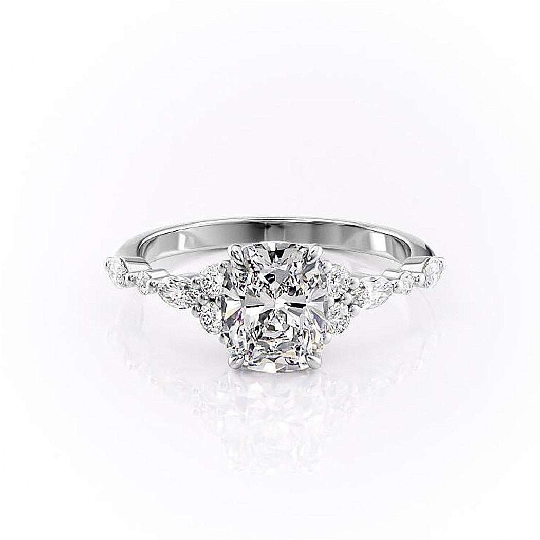 2.0 CT Elongated Cushion Shaped Moissanite Cluster Engagement Ring - crownmoissanite