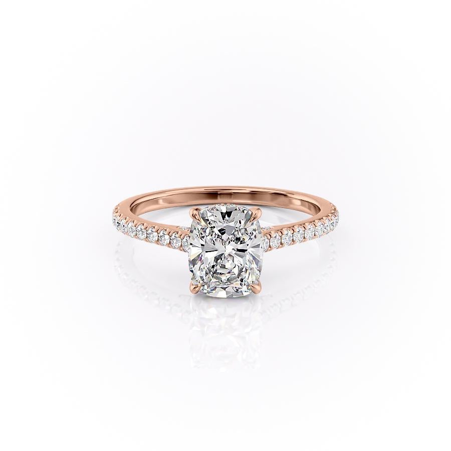 2.0 CT Elongated Cushion Cut Hidden Halo Pave Setting Moissanite Engagement Ring - crownmoissanite