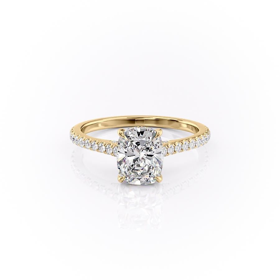 2.0 CT Elongated Cushion Cut Hidden Halo Pave Setting Moissanite Engagement Ring - crownmoissanite