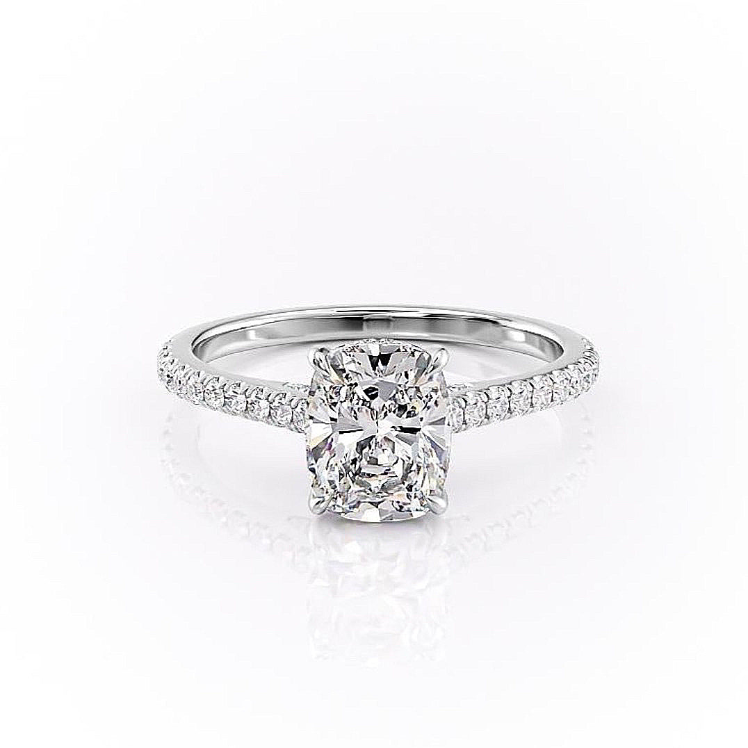 2.0 CT Elongated Cushion Cut Hidden Halo Pave Setting Moissanite Engagement Ring - crownmoissanite