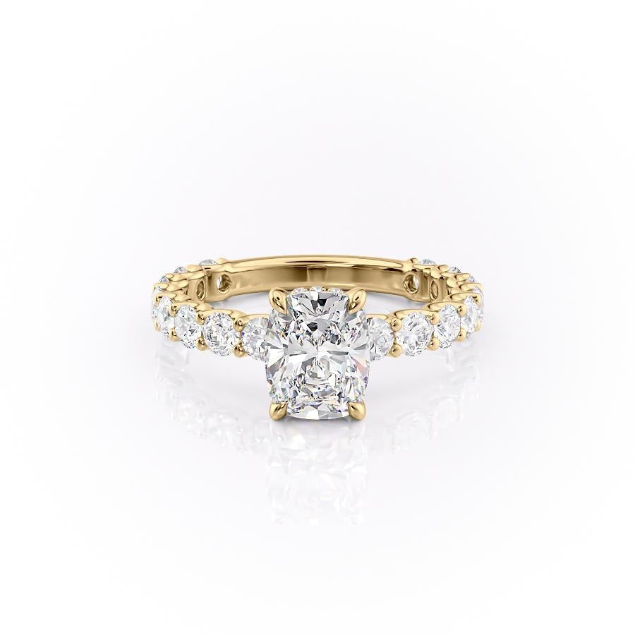 2.0 CT Elongated Cushion Cut Hidden Halo Pave Moissanite Engagement Ring - crownmoissanite