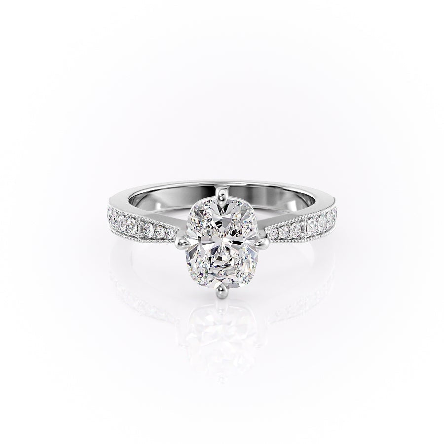 2.0 CT Elongated Cushion Cut Solitaire Channel Pave Moissanite Engagement Ring - crownmoissanite