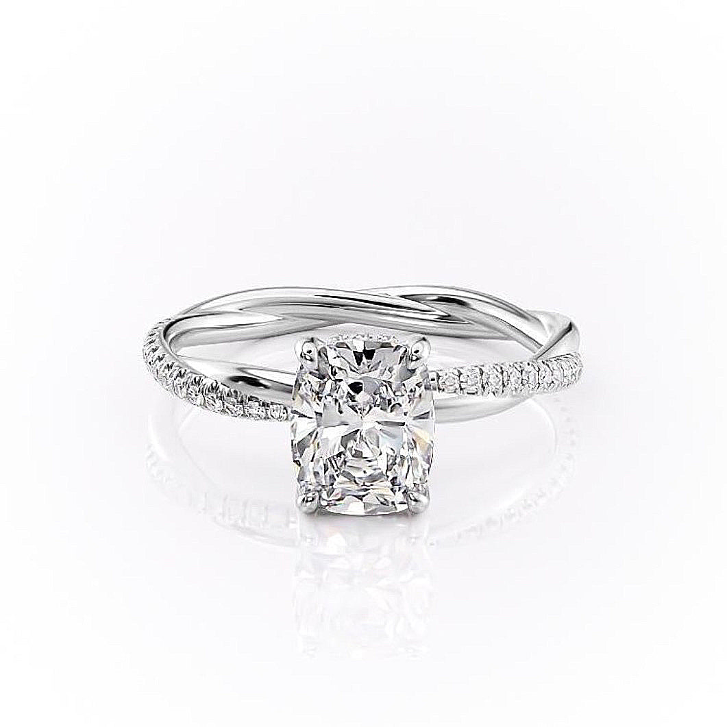 2.0 CT Elongated Cushion Shaped Moissanite Solitaire Twisted Band Engagement Ring - crownmoissanite