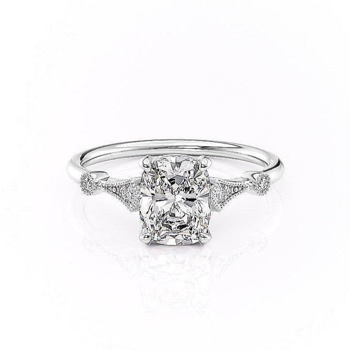2.0 CT Elongated Cushion Cut Hidden Halo Moissanite Engagement Ring - crownmoissanite