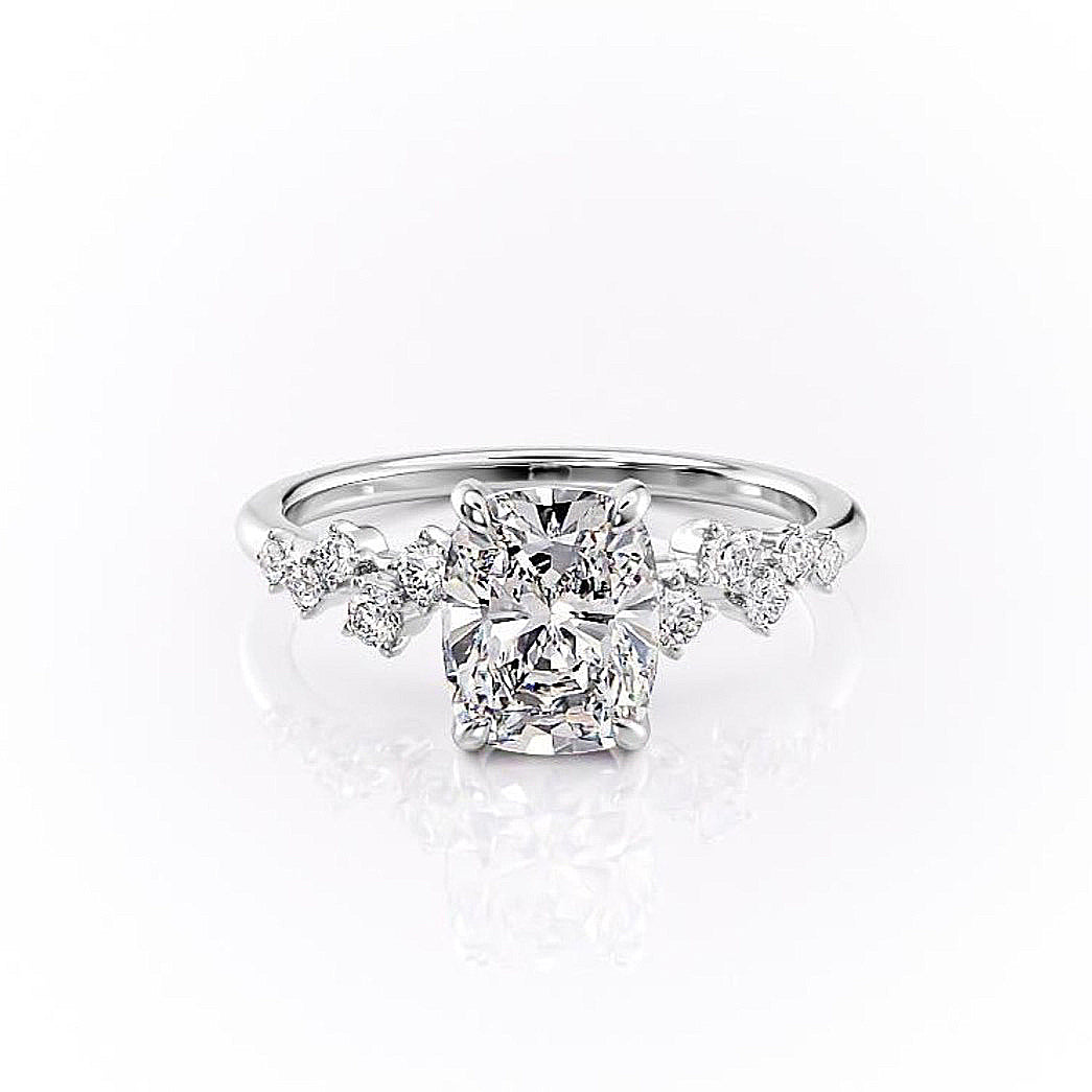 2.0 CT Cushion Cut Hidden Halo Unique Pave Setting Moissanite Engagement Ring - crownmoissanite