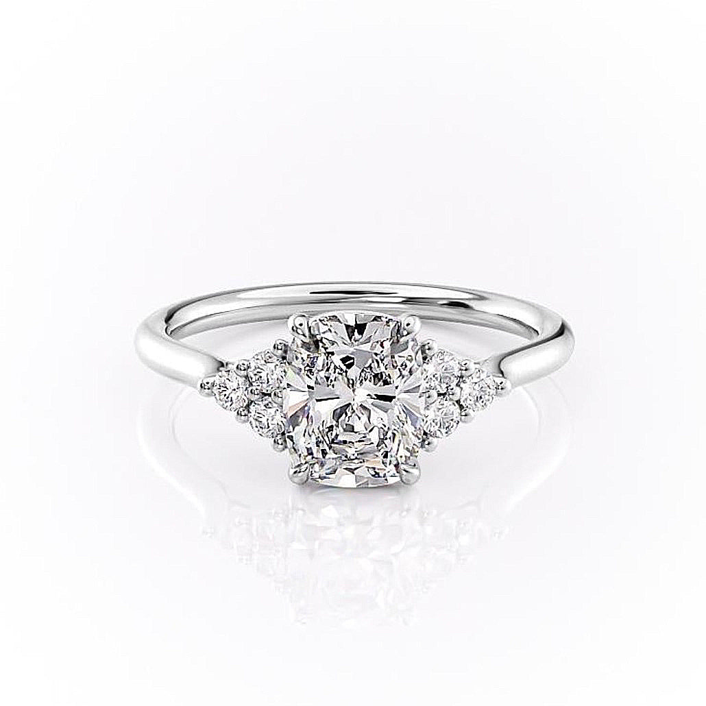 2.0 CT Cushion Cut Cluster Moissanite Engagement Ring - crownmoissanite