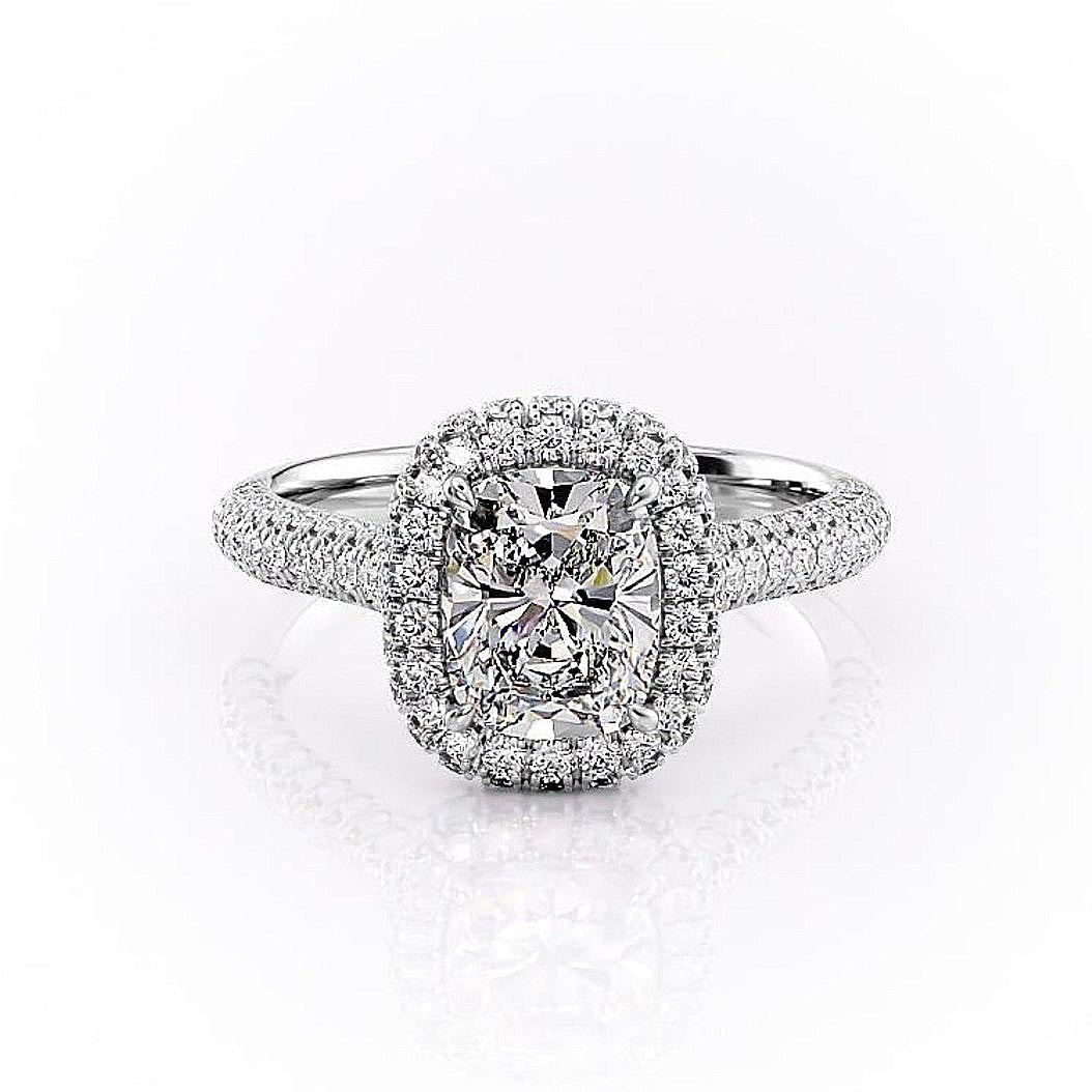 2.0 CT Elongated Cushion Cut Halo Triple Pave Moissanite Engagement Ring - crownmoissanite