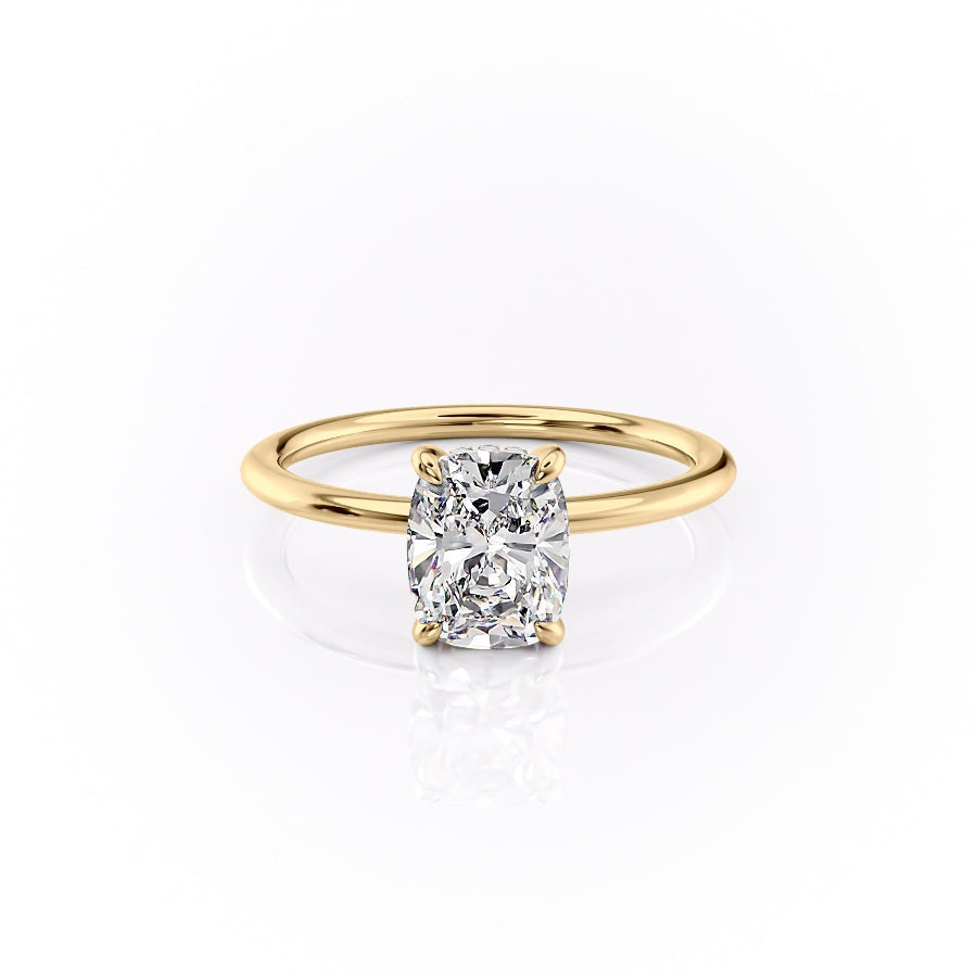 2.0 CT Elongated Cushion Cut Solitaire Hidden Halo Setting Moissanite Engagement Ring - crownmoissanite