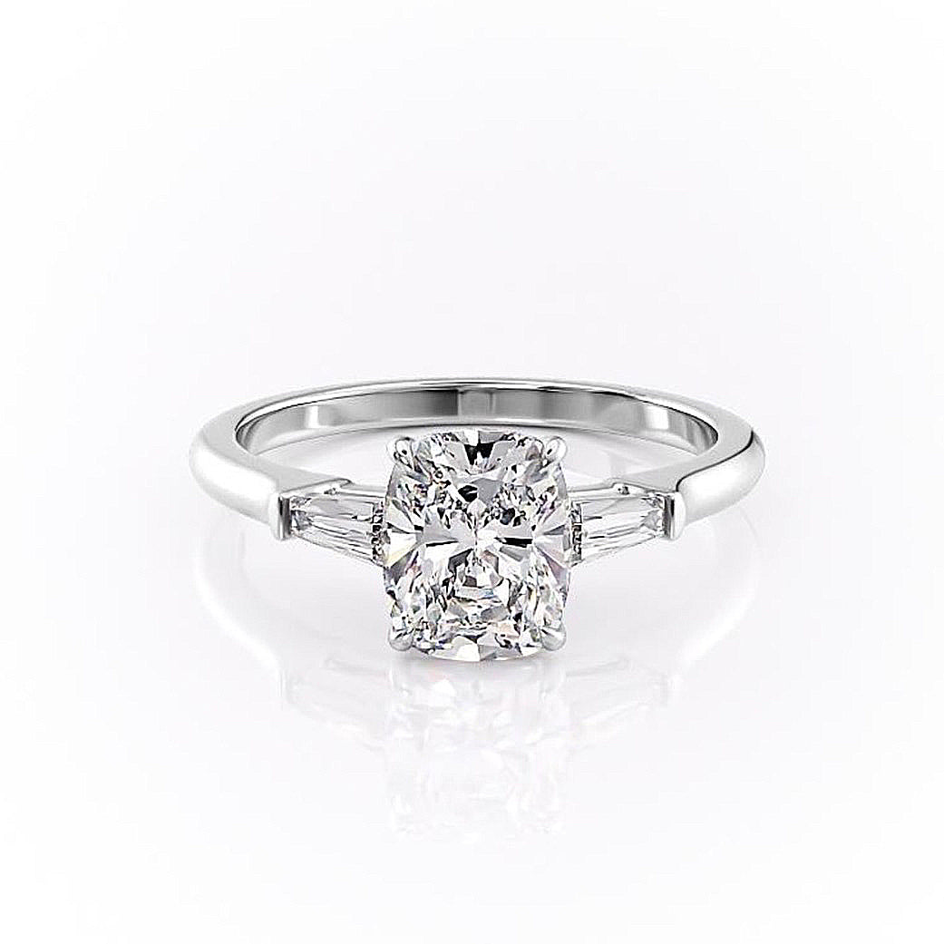 2.0 CT Cushion Cut Three Stone Moissanite Engagement Ring - crownmoissanite