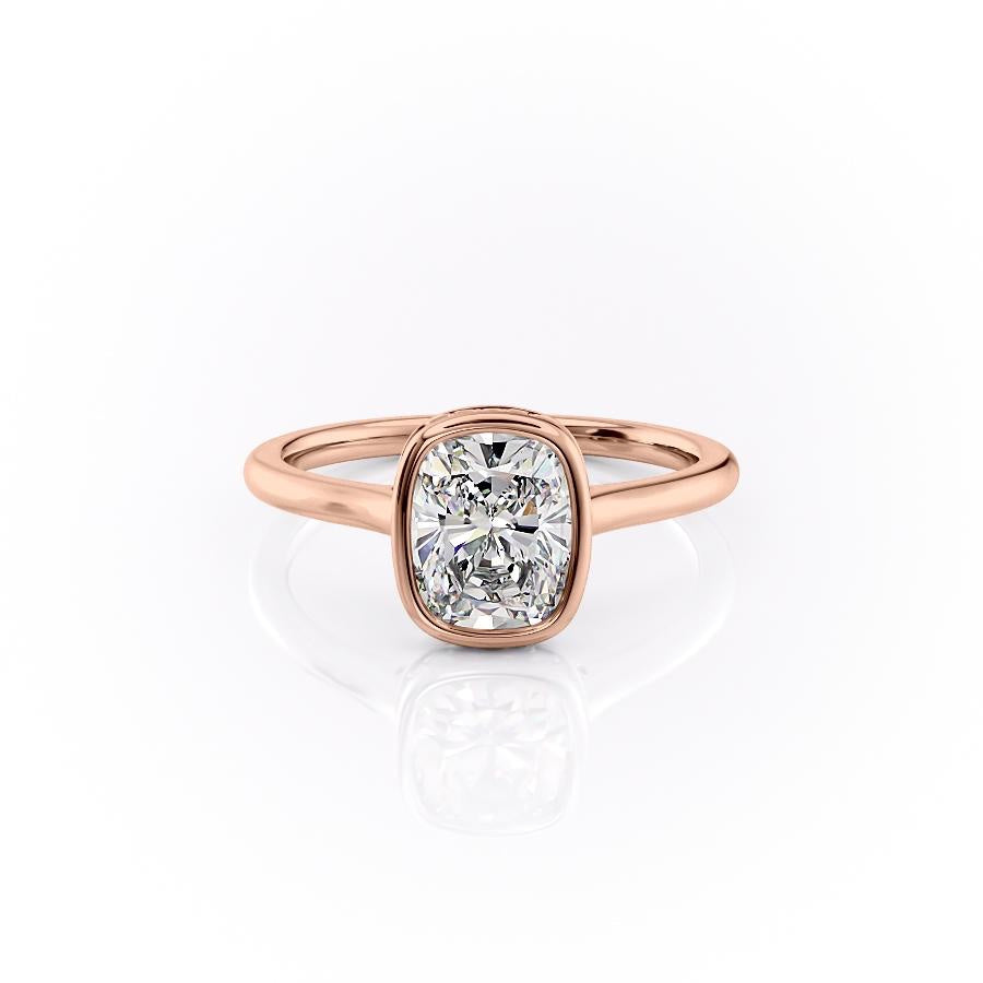 2.0 CT Cushion Shaped Moissanite Bezel Hidden Halo Engagement Ring - crownmoissanite