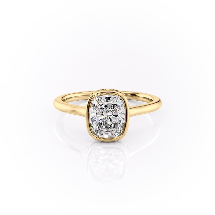 2.0 CT Cushion Shaped Moissanite Bezel Hidden Halo Engagement Ring - crownmoissanite