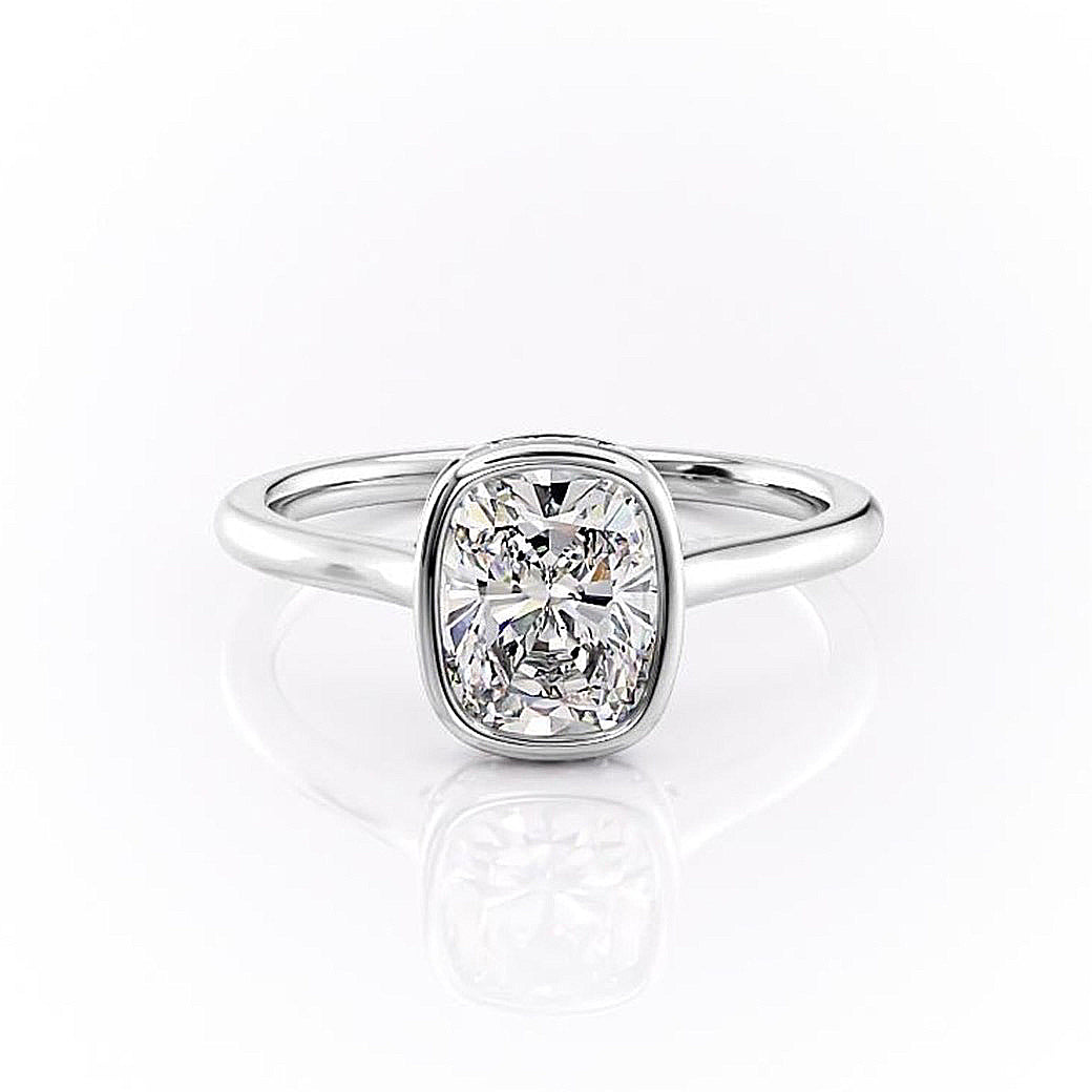 2.0 CT Cushion Cut Solitaire Bezel Hidden Halo Setting Moissanite Engagement Ring - crownmoissanite