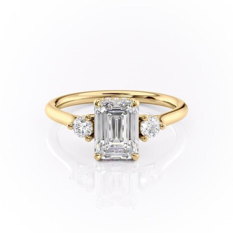 1.91 CT Emerald Cut Three Stone Moissanite Engagement Ring - crownmoissanite