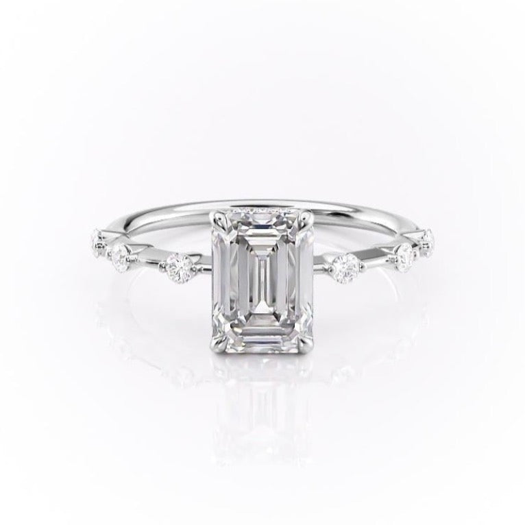 2.10 CT Emerald Cut Solitaire Dainty Style Moissanite Engagement Ring - crownmoissanite