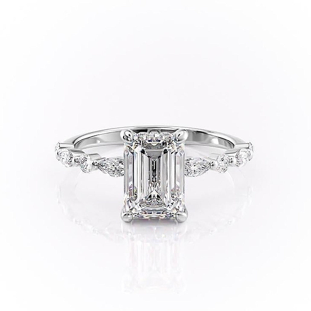 2.10 CT Emerald Cut Solitaire Pave Setting Moissanite Engagement Ring - crownmoissanite