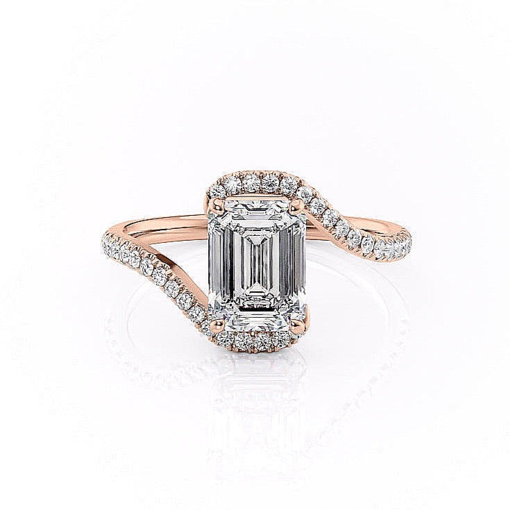 2.10 CT Emerald Shaped Moissanite Bypass Engagement Ring - crownmoissanite