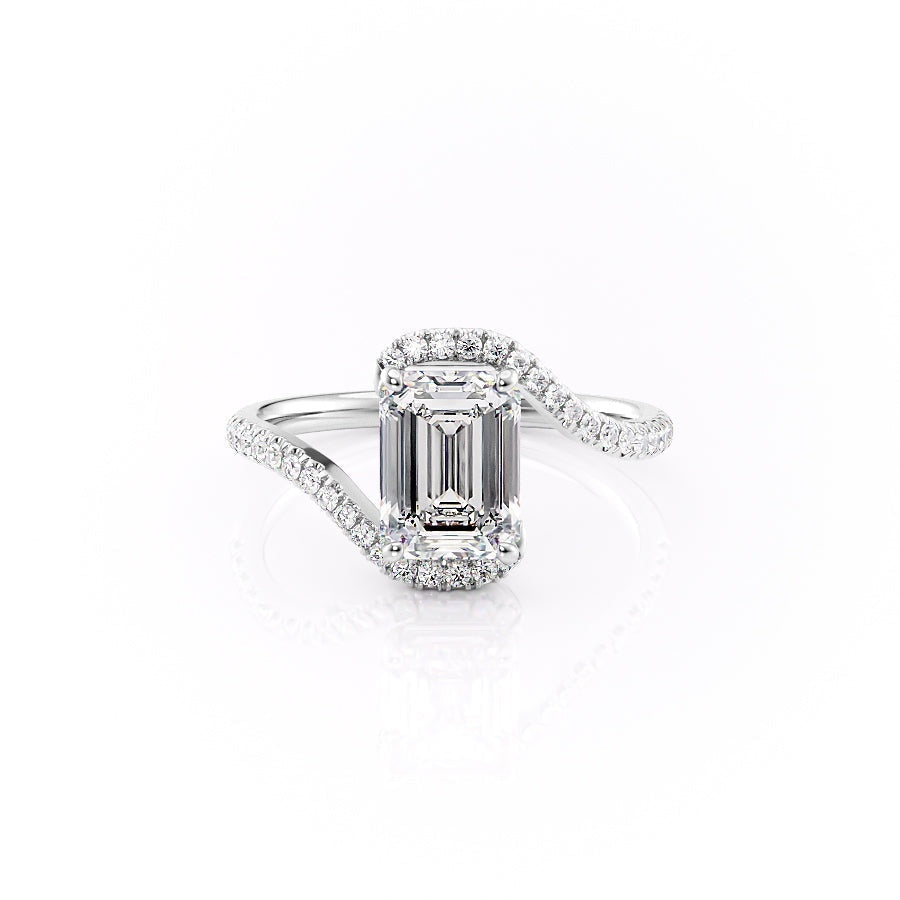 2.10 CT Emerald Cut Solitaire Bypass Setting Moissanite Engagement Ring - crownmoissanite