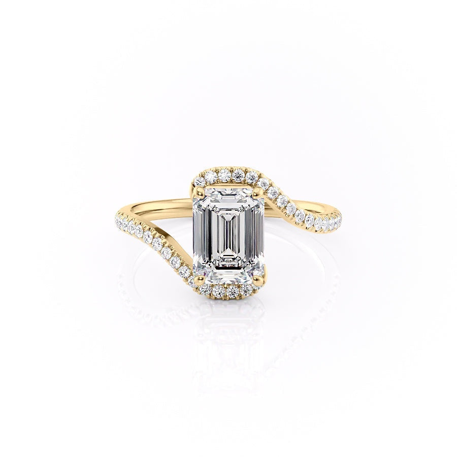 2.10 CT Emerald Shaped Moissanite Bypass Engagement Ring - crownmoissanite