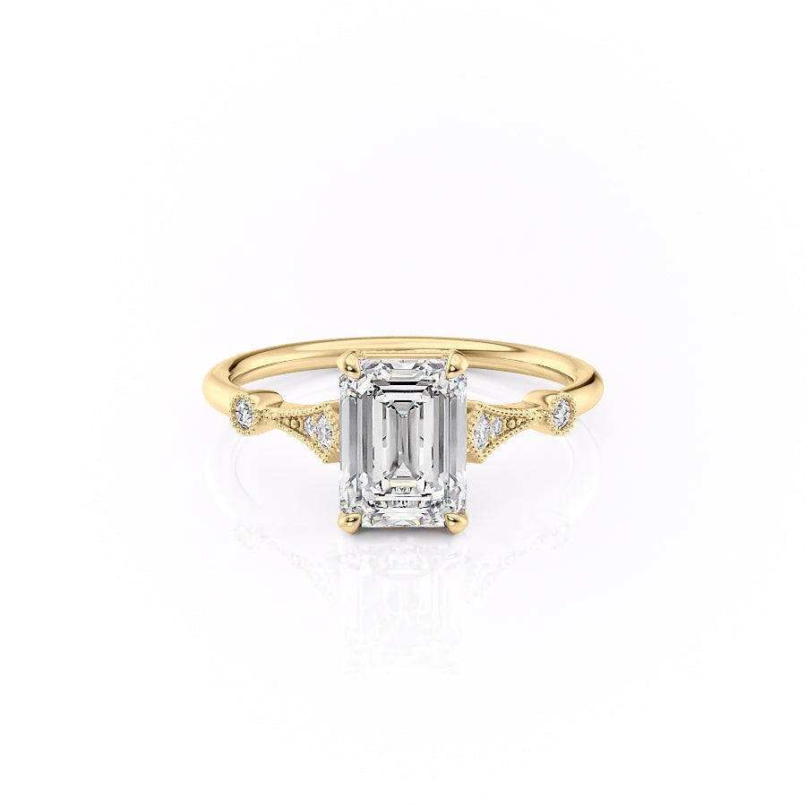 1.91 CT Emerald Cut Solitaire Milgrain Pave Set Moissanite Engagement Ring - crownmoissanite