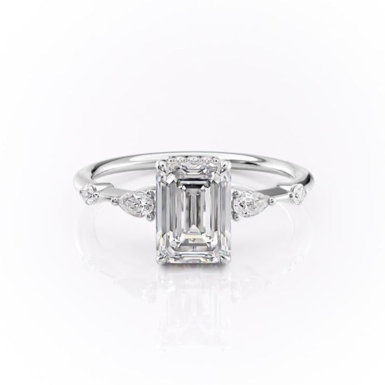 1.91 CT Emerald Cut Solitaire Hidden Halo Setting Moissanite Engagement Ring - crownmoissanite