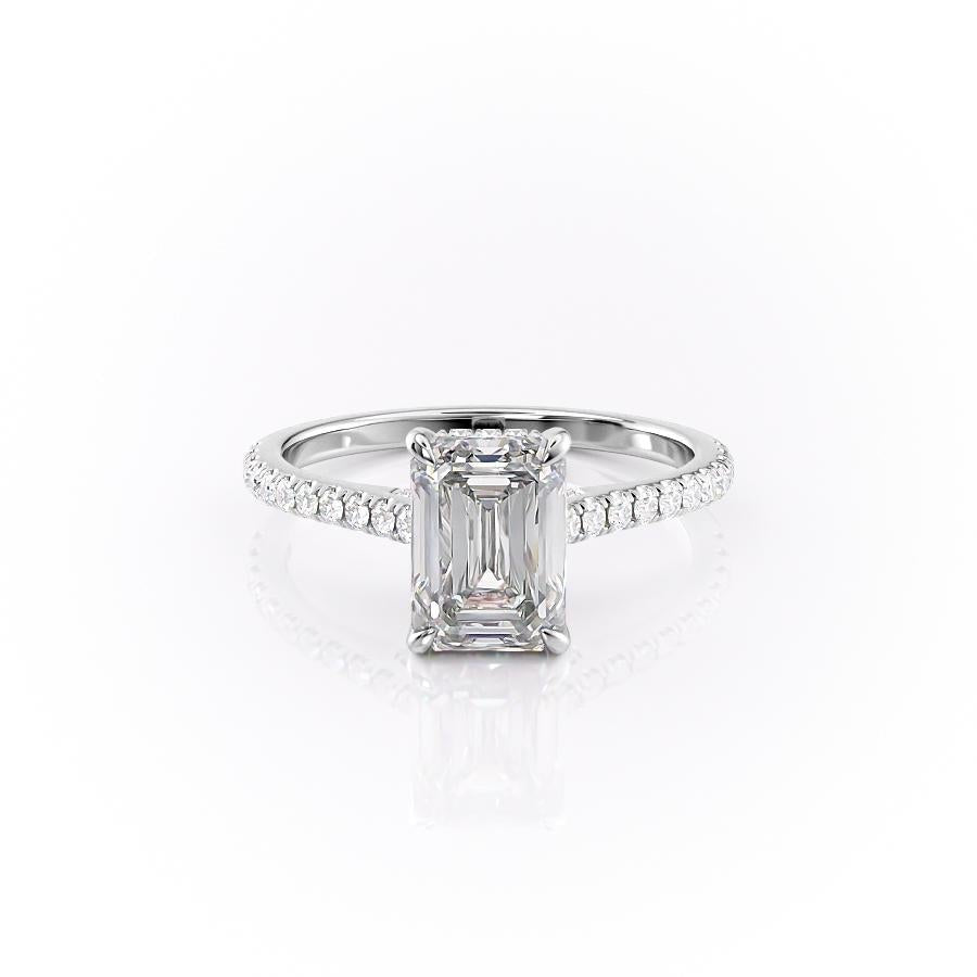 2.10 CT Emerald Cut Solitaire Pave Setting Moissanite Engagement Ring - crownmoissanite