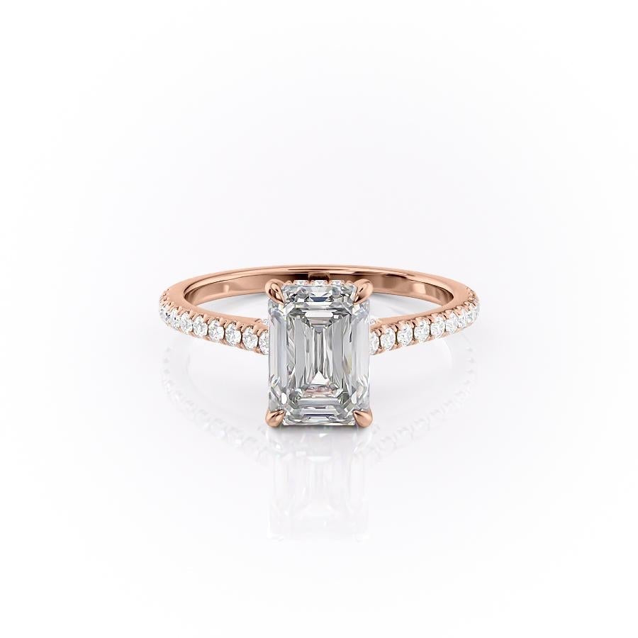 2.10 CT Emerald Cut Solitaire Pave Setting Moissanite Engagement Ring - crownmoissanite