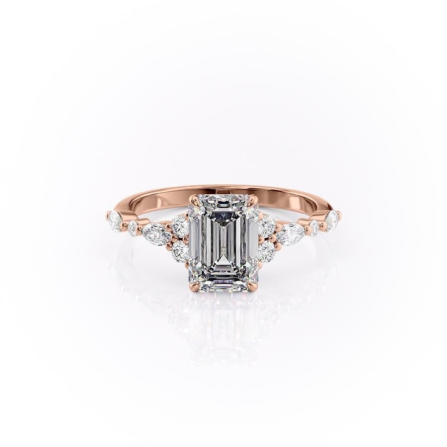 2.10 CT Emerald Shaped Moissanite Cluster Engagement Ring - crownmoissanite