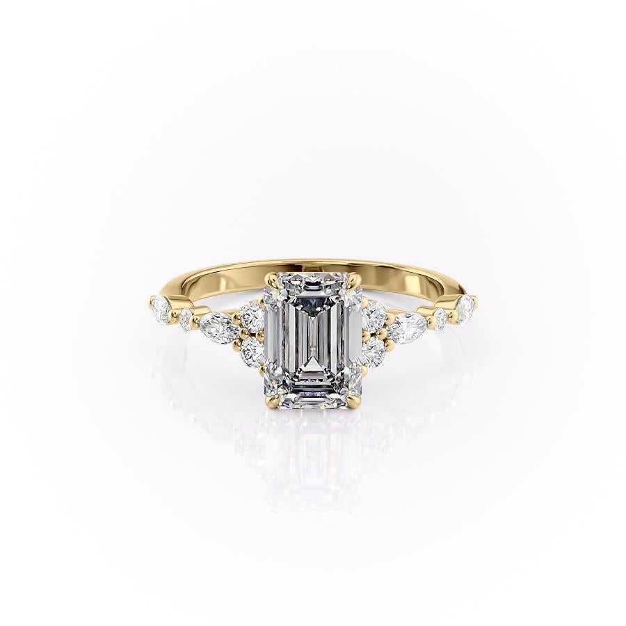 2.10 CT Emerald Cut Cluster Moissanite Engagement Ring - crownmoissanite