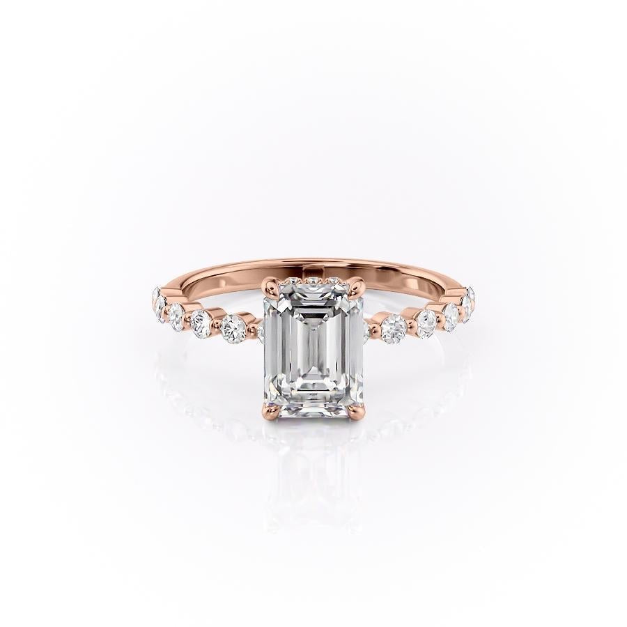 2.10 CT Emerald Shaped Moissanite Hidden Halo Engagement Ring - crownmoissanite