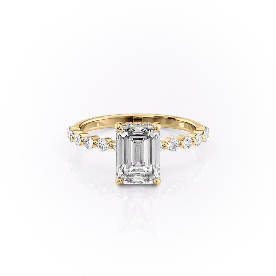 2.10 CT Emerald Solitaire Pave Setting Moissanite Engagement Ring - crownmoissanite
