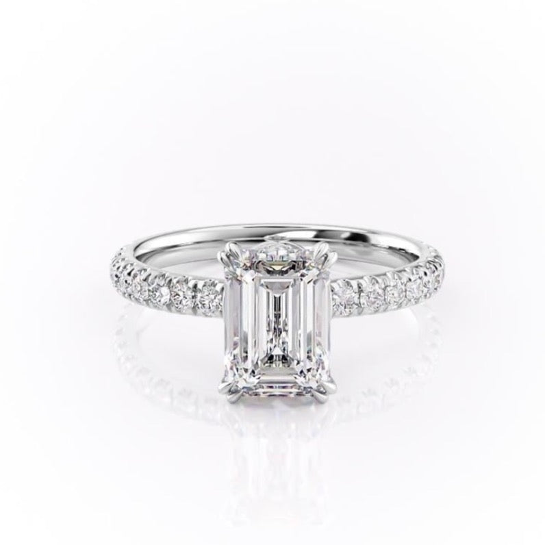 2.10 CT Emerald Cut Solitaire Pave Setting Moissanite Engagement Ring - crownmoissanite