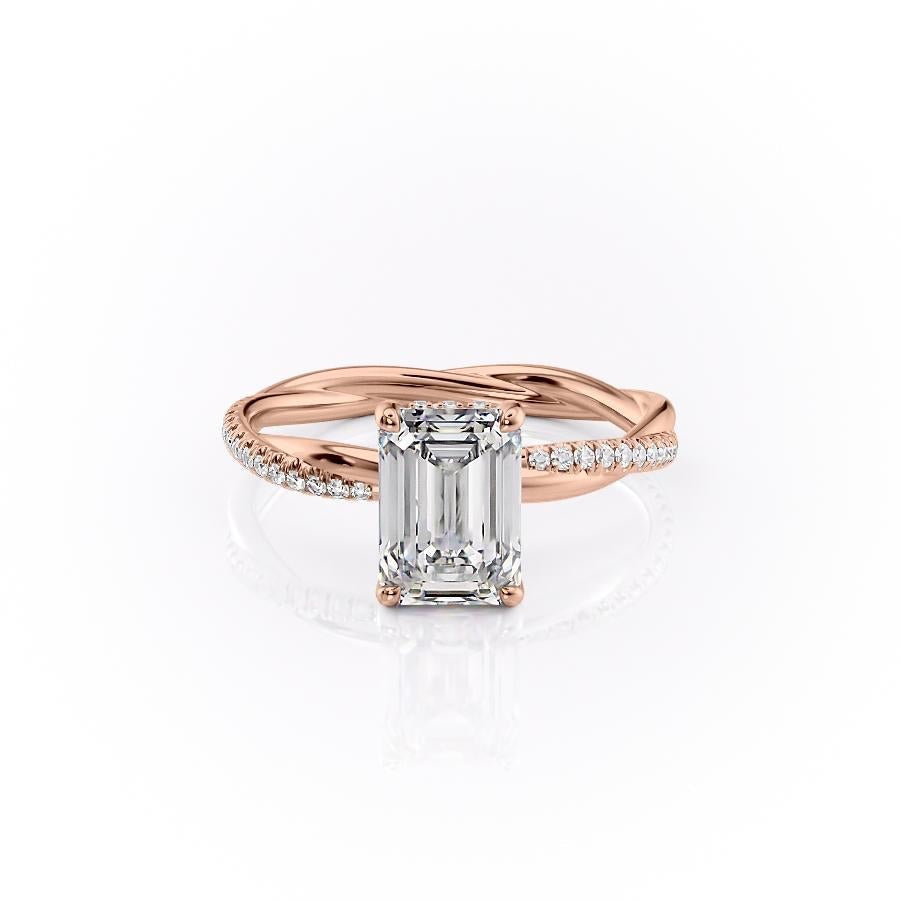 2.10 CT Emerald Cut Solitaire Twisted Pave Moissanite Engagement Ring - crownmoissanite