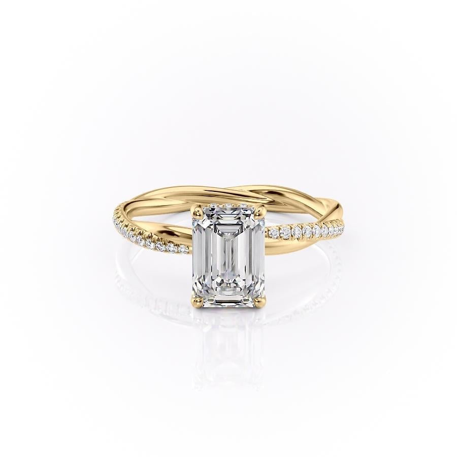 2.10 CT Emerald Cut Solitaire Twisted Pave Moissanite Engagement Ring - crownmoissanite