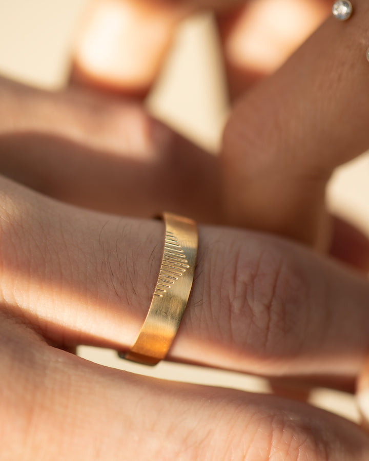 Classic Men's Wedding Band With Linear Mountains - crownmoissanite