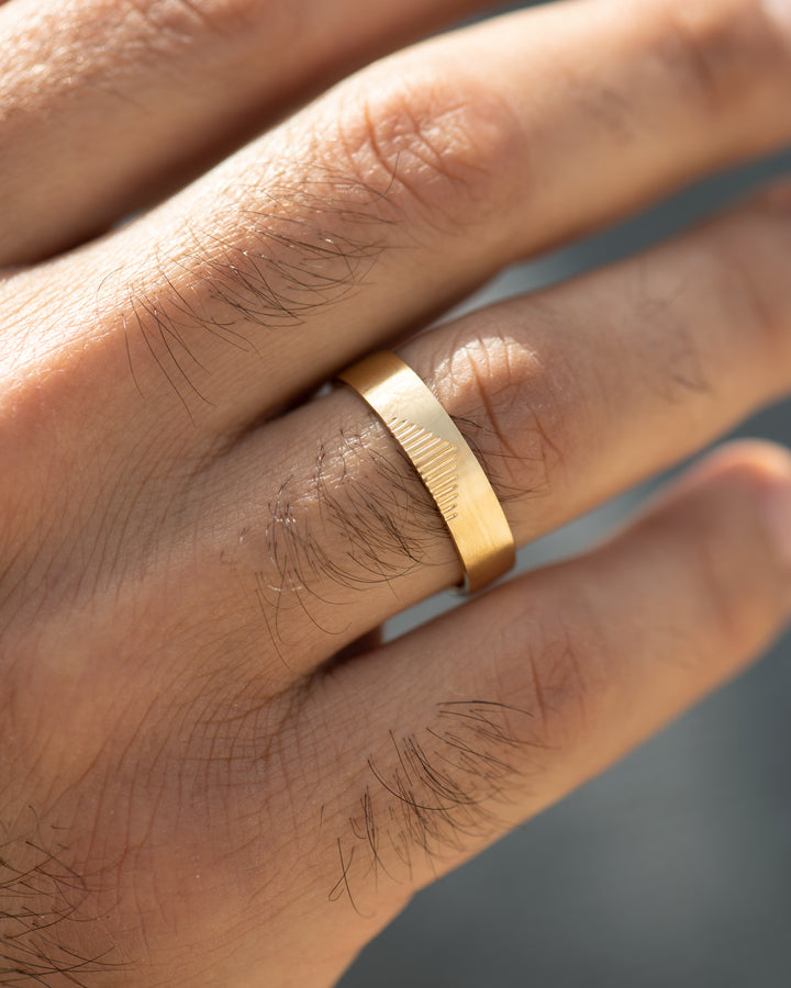 Classic Men's Wedding Band With Linear Mountains - crownmoissanite
