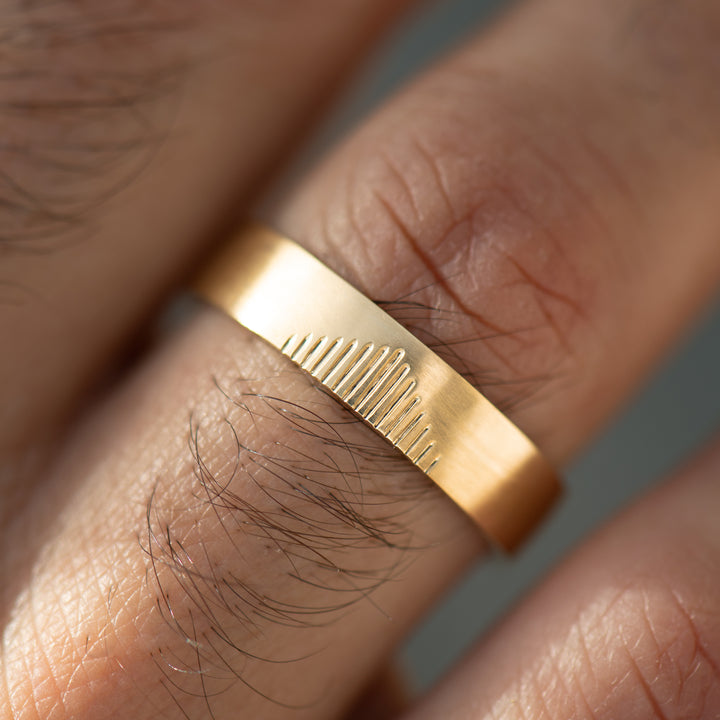 Classic Men's Wedding Band With Linear Mountains - crownmoissanite