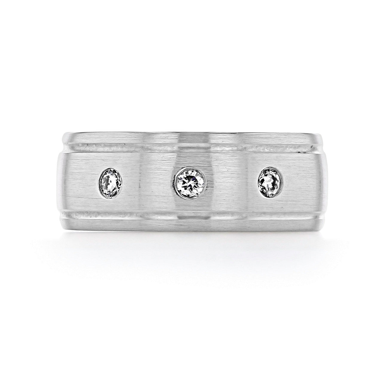 Brushed Finish Men's Round Stones Wedding Band - crownmoissanite