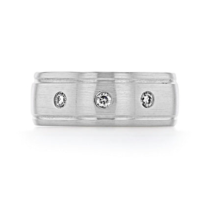 Brushed Finish Men's Round Stones Wedding Band - crownmoissanite
