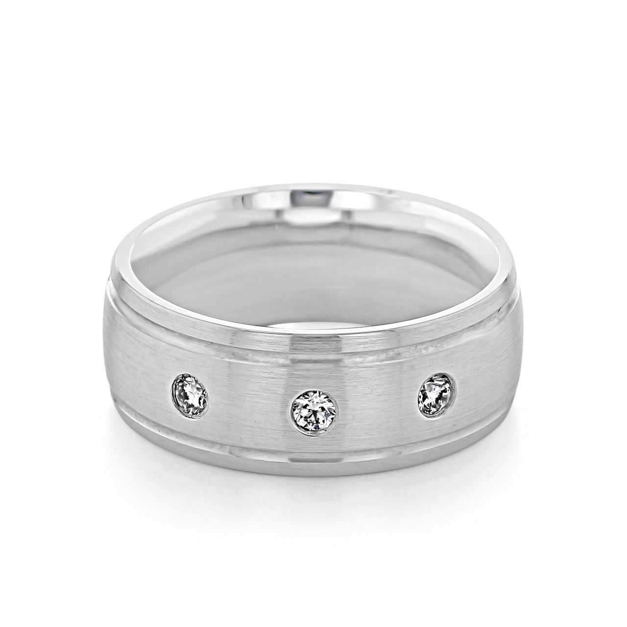 Brushed Finish Men's Round Stones Wedding Band - crownmoissanite