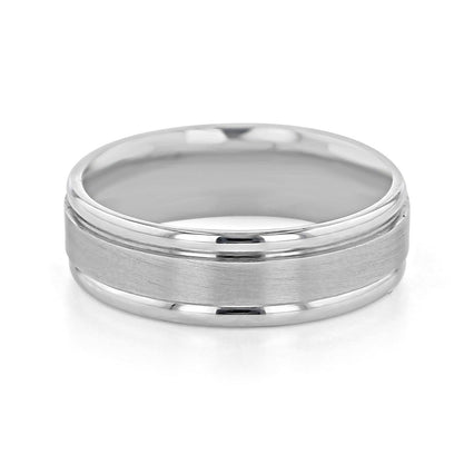 Satin-Finish White Gold Classic Men's Band - crownmoissanite